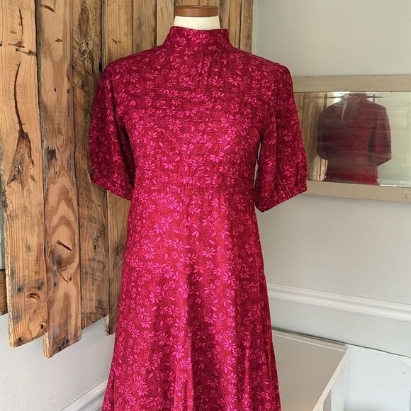 Free People Jessie Midi Dress Red Pink Ditsy Floral Print Viscose Boho Size XS - Picture 3 of 13